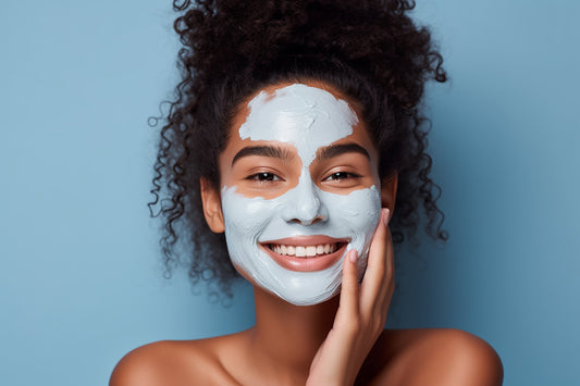 Beautiful woman smiling with a facial mask on